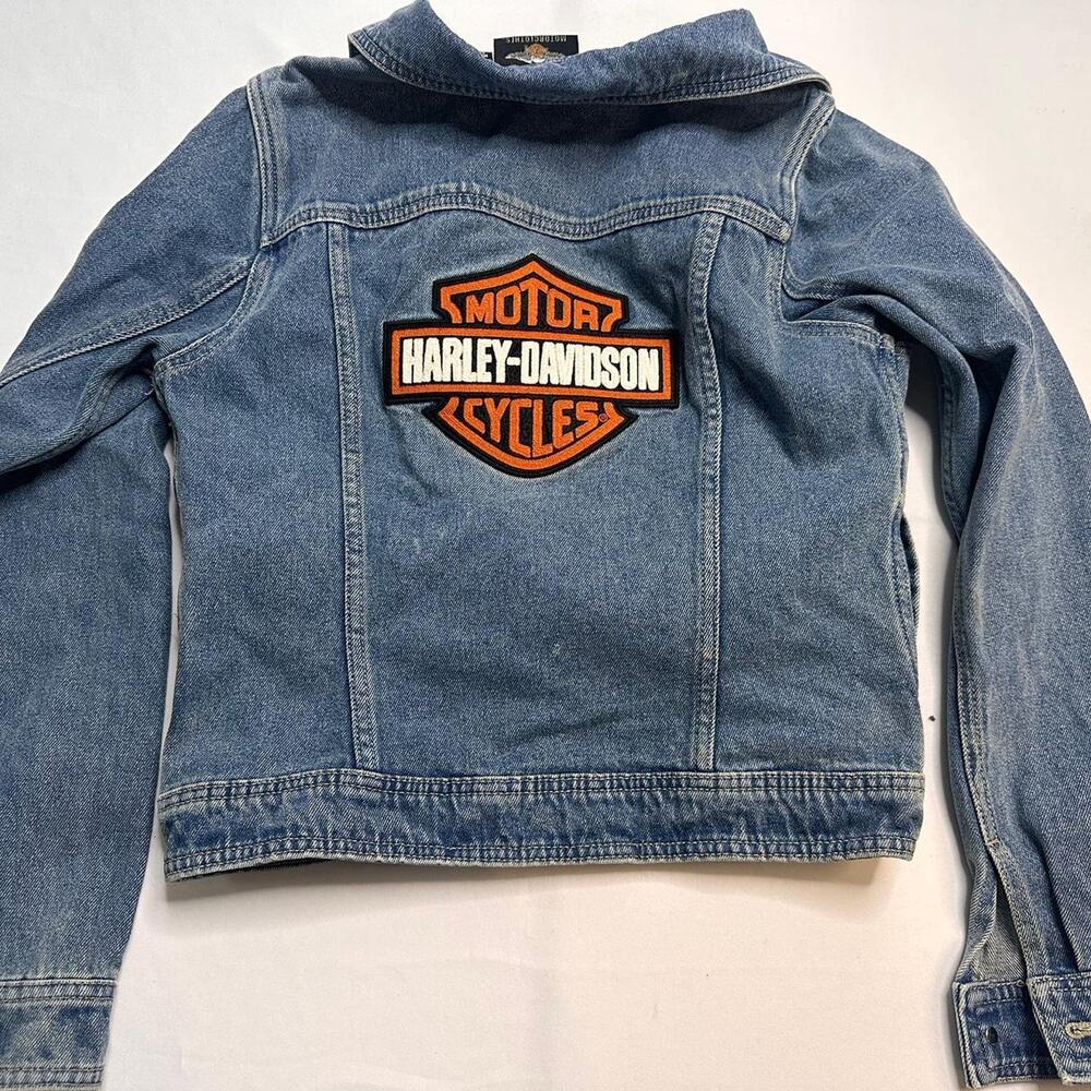 Harley DavidSon Denim Size Small Women’s Blue Orange White Embroidered Patch